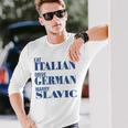 Eat Italian Drive German Marrylavic Quote Car ユーモア 長袖Tシャツ 彼への贈り物