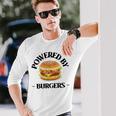 Powered By Burgers ファーストフード愛好家 面白いビーフバーガー 長袖Tシャツ 彼への贈り物