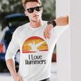 レトロ ヴィンテージ サンセット 2024 I Love Hummers コリブリ ハチドリ 長袖Tシャツ 彼への贈り物