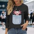 Axolotl ポケットに入った魚 両生類 ペット ホワイト アホロートル トカゲ 長袖Tシャツ 彼女への贈り物