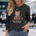 Cat-Ching Up On Pottery 面白い猫好きデザイン 長袖Tシャツ 彼女への贈り物