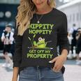 Hippity Hoppity Get Off My Property 面白いカエルミームギフト 長袖Tシャツ 彼女への贈り物