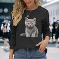 かわいいブリティッシュショートヘア 猫好きの子猫 長袖Tシャツ 彼女への贈り物