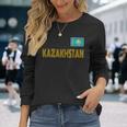 カザフスタン、カザフスタンの国旗、カザフスタンの国旗 長袖tシャツ 長袖Tシャツ 彼女への贈り物