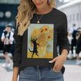 ゴッホ ひまわり 面白い 猫 アート 絵画 長袖Tシャツ 彼女への贈り物