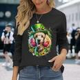 スタンダードプードル 犬 聖パトリックデー アートワーク 長袖Tシャツ 彼女への贈り物