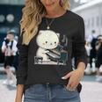 ピアノを弾くかわいい猫 ヴィンテージ かわいい猫 アート 日本アニメ 長袖Tシャツ 彼女への贈り物