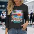 ホノルル ハワイ ハワイアン 波 ビーチ 夏 サーフィン レトロ 長袖tシャツ 長袖Tシャツ 彼女への贈り物