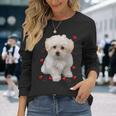 マルチーズ 犬 オーナー ラバー デザイン 子犬 ハート デザイン 長袖Tシャツ 彼女への贈り物