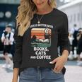 人生は本と猫と一緒に猫を読む カフェ 図書館 長袖Tシャツ 彼女への贈り物