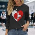 日本 スイス ハート 日本国旗 スイス国旗 ハート 長袖tシャツ 長袖Tシャツ 彼女への贈り物
