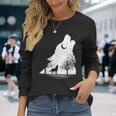 遠吠えするオオカミ 星空 オオカミモチーフ 男女兼用 長袖Tシャツ 彼女への贈り物