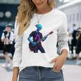 バックプリント ギタリスト エイリアン グラフィック ギター エイリアン ギタリスト 長袖Tシャツ 彼女への贈り物