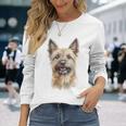 ケアンテリア 犬 グラフィック ペット アートワーク ケアンテリア 長袖Tシャツ 彼女への贈り物
