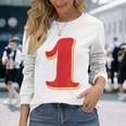 タイポグラフィ 第1番 数字 1 長袖Tシャツ 彼女への贈り物