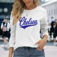 チェルシー ロンドン イングランド バーシティ スクリプト クラシック スポーツ ジャージ 長袖Tシャツ 彼女への贈り物
