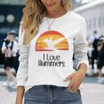レトロ ヴィンテージ サンセット 2024 I Love Hummers コリブリ ハチドリ 長袖Tシャツ 彼女への贈り物