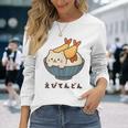 海老天丼 天丼 えび ご飯 ねこ 白猫 天丼好き 猫好き おもしろ かわいい猫 イラスト 猫キャラ 癒し 系 長袖Tシャツ 彼女への贈り物