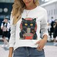 麺 猫 ラーメン好き 和食 猫 アート デザイン 長袖Tシャツ 彼女への贈り物