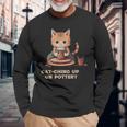 Cat-Ching Up On Pottery 面白い猫好きデザイン 長袖Tシャツ 高齢者への贈り物