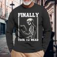 Finally Time To Read Book Lover Bookworm スケルトン 面白い本 長袖Tシャツ 高齢者への贈り物