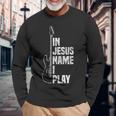 In Jesus Name I Play ギター クリスチャン ギタープレーヤー 長袖Tシャツ 高齢者への贈り物
