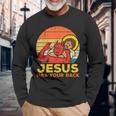 Jesus Has Your Back Jiu Jitsu レトロ クリスチャン メンズ レディース キッズ 長袖Tシャツ 高齢者への贈り物
