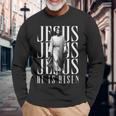 Jesus He Is Risen クリスチャン 復活 救世主 信仰 イースター 長袖Tシャツ 高齢者への贈り物