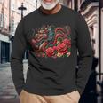 Masque D'anime Japonais Kitsune Dragon Chinois Avec Rose T-shirt à manches longues Cadeaux pour les vieillards