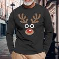 Reindeer Face Deer Red Nose Brown Christmas Long Sleeve T-Shirt Gifts for Old Men
