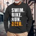 Swim Bike Run スイム バイク ラン ビール トライアスロン トライアスロン スポーツ メンズ レディース 長袖Tシャツ 高齢者への贈り物