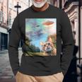 Ufo付き猫セルフィー 長袖Tシャツ 高齢者への贈り物