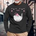 かわいい毛糸の猫はけん玉ハートを弾く 長袖Tシャツ 高齢者への贈り物