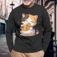 わがまま猫 ピザねこ ラーメン好き かわいい おもしろ マンガ 長袖Tシャツ 高齢者への贈り物