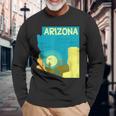 アリゾナ州の地図、モダンな抽象的なアリゾナ砂漠、サボテン 長袖Tシャツ 高齢者への贈り物