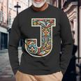 イニシャル 名前 文字 J アルファベット 民芸風 長袖Tシャツ 高齢者への贈り物