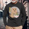 クオッカ、ラーメンを食べるクオッカ、クオッカカワイイ、クオッカ 長袖Tシャツ 高齢者への贈り物