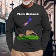 ニュージーランドのお土産キウイバードウォッチングニュージーランド地図 長袖tシャツ 長袖Tシャツ 高齢者への贈り物