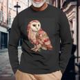 ハート柄の奇抜なパッチワークフクロウ 長袖Tシャツ 高齢者への贈り物