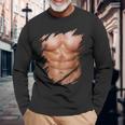 メンズ フェイク マッスル 破れた胸 腹筋 6パック 長袖Tシャツ 高齢者への贈り物