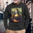 マスク付きモナリザ面白い有名な絵画検疫 長袖Tシャツ 高齢者への贈り物