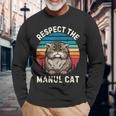 レトロ リスペクト マヌル 猫 ヴィンテージ グランジ マヌル 猫好き 長袖Tシャツ 高齢者への贈り物