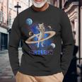 宇宙の土星猫土星ギャラクシー面白い子猫猫の恋人 長袖Tシャツ 高齢者への贈り物