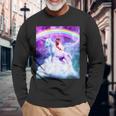 宇宙パグ 雲の上のレインボーユニコーン 長袖Tシャツ 高齢者への贈り物