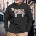 牛肉の部位 面白いtシャツ 焼肉 Bbq 牛 グルメ メンズ おもしろ 面白い 服 オリジナル グッズ ネタ イラスト 長袖Tシャツ 高齢者への贈り物