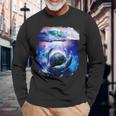 銀河 イルカ 宇宙 地球 海 長袖Tシャツ 高齢者への贈り物