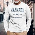 Harvard マサチューセッツ州 ヴィンテージ スポーツ デザイン ネイビー プリント 長袖Tシャツ 高齢者への贈り物