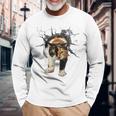 その壁を打ち破れ 三毛猫 福猫 面白 長袖Tシャツ 高齢者への贈り物