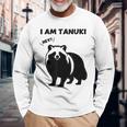 たぬきのシルエット I Am Tanuki おもしろ ユニーク 白黒 アニマル かわいい動物 狸 タヌキ 野生動物 長袖Tシャツ 高齢者への贈り物