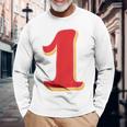 タイポグラフィ 第1番 数字 1 長袖Tシャツ 高齢者への贈り物